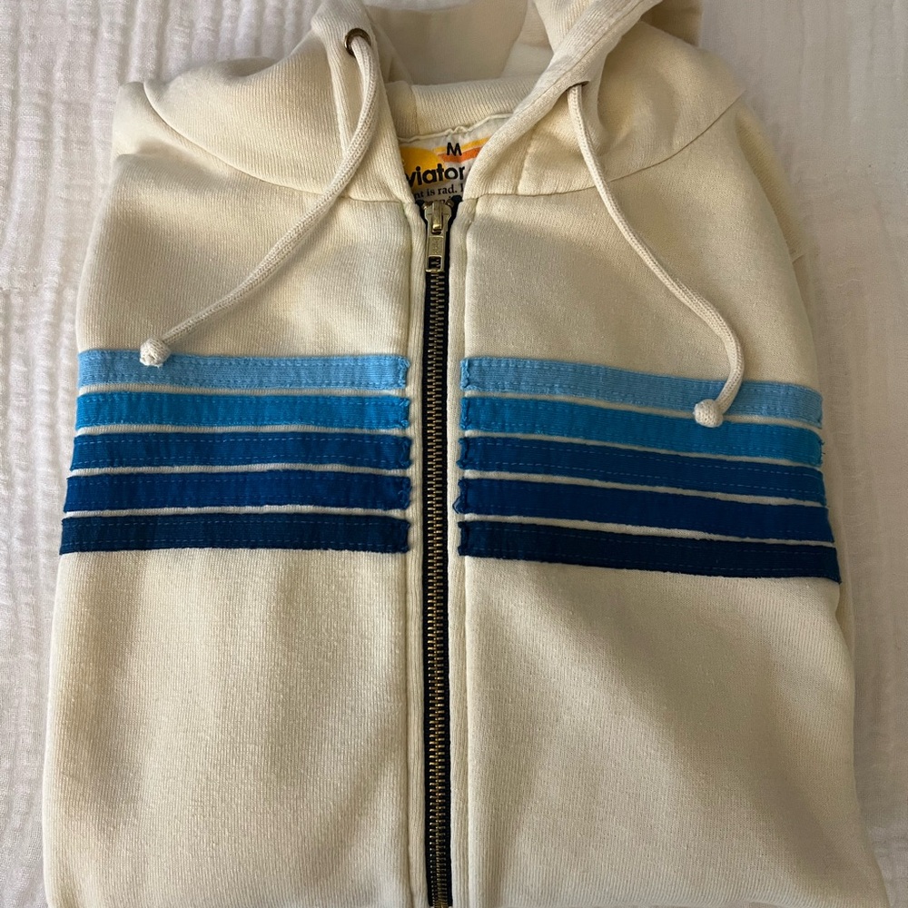 Aviator Nation Cream Jacket with Blue Gradient Stripes